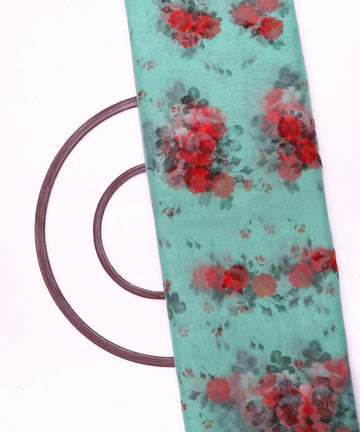 cyan red flower digital print organza fabric